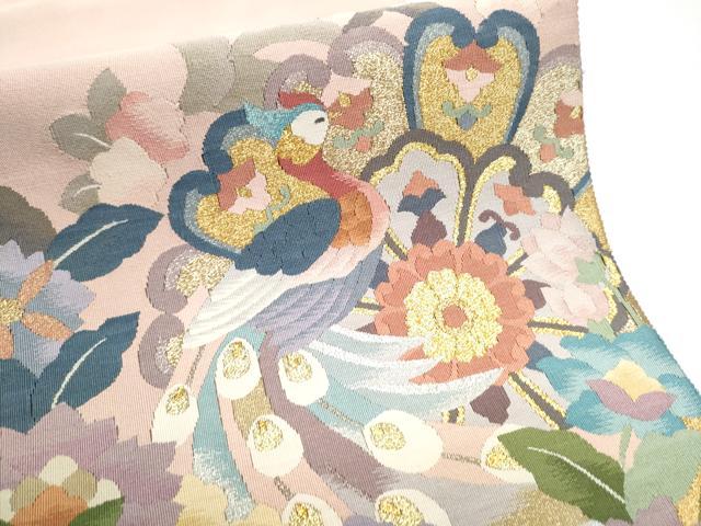 平和屋着物●爪掻き本綴れ 八寸名古屋帯 孔雀花文 金銀糸 正絹 逸品 CABE0108hy