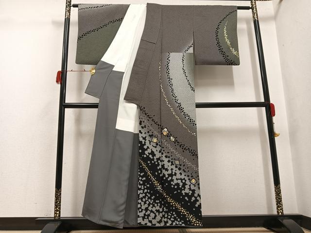 平和屋着物●訪問着 駒刺繍 箔散らし 暈し染め 金銀彩 正絹 逸品 AABG7323ph