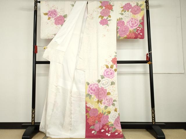 平和屋着物●訪問着 草花文 暈し染め 金彩 銀通し地 正絹 逸品 AABG6714cs