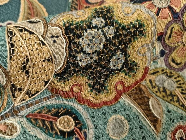 平和屋着物●訪問着 中国三大刺繍 汕頭刺繍 スワトウ刺繍 相良刺繍 雪輪枝花文 金糸 鬼しぼ縮緬 正絹 逸品 AABG6708cs