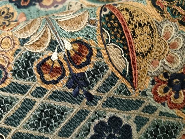 平和屋着物●訪問着 中国三大刺繍 汕頭刺繍 スワトウ刺繍 相良刺繍 雪輪枝花文 金糸 鬼しぼ縮緬 正絹 逸品 AABG6708cs
