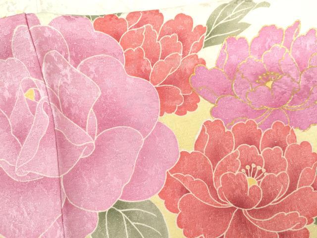 平和屋着物●訪問着 草花文 暈し染め 金彩 銀通し地 正絹 逸品 AABG6714cs