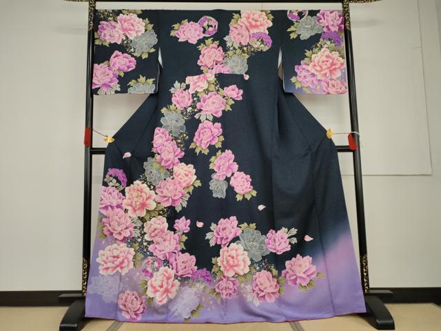 平和屋着物●訪問着 草花文 暈し染め 金糸 金銀彩 銀通し地 正絹 逸品 AABG7802cs