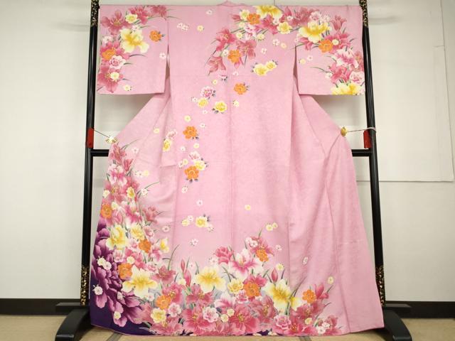平和屋着物●Mami Seira Mika Syoko 訪問着 刺繍 草花文 暈し染め 金糸 金彩 暈し染め 金通し地 正絹 逸品 AABG6720cs