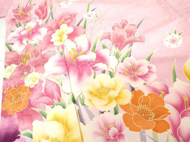 平和屋着物●Mami Seira Mika Syoko 訪問着 刺繍 草花文 暈し染め 金糸 金彩 暈し染め 金通し地 正絹 逸品 AABG6720cs
