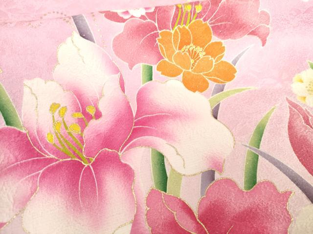平和屋着物●Mami Seira Mika Syoko 訪問着 刺繍 草花文 暈し染め 金糸 金彩 暈し染め 金通し地 正絹 逸品 AABG6720cs