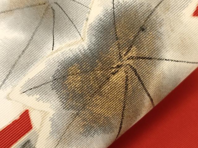 平和屋着物●塩瀬 九寸名古屋帯 手描き 楓文 金彩 正絹 逸品 CABD4321dy