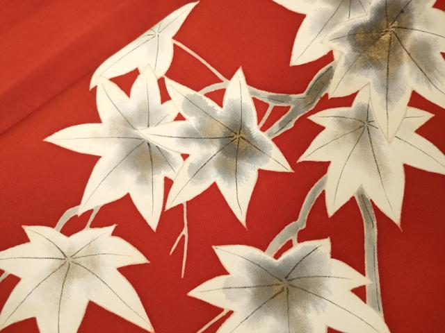 平和屋着物●塩瀬 九寸名古屋帯 手描き 楓文 金彩 正絹 逸品 CABD4321dy