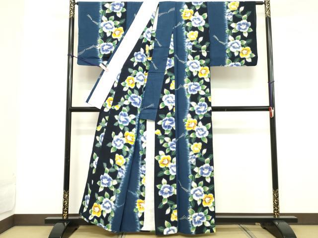 平和屋着物∴夏物 浴衣 注染 手染 とんぼ 椿 金彩 綿 逸品 DABD2612cd