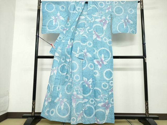 平和屋着物∴夏物 浴衣 有松鳴海絞り 舞蝶文 綿 逸品 DABD2602cd