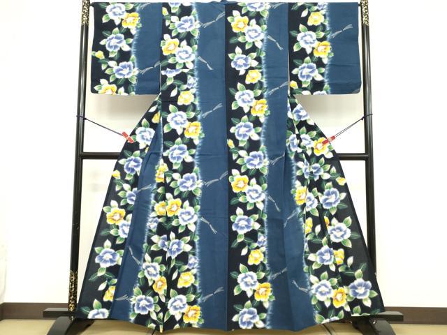 平和屋着物∴夏物 浴衣 注染 手染 とんぼ 椿 金彩 綿 逸品 DABD2612cd