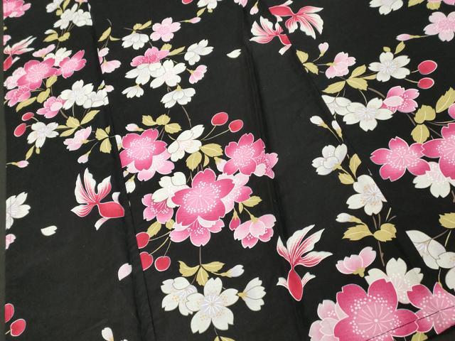 平和屋着物∴夏物 浴衣 枝垂れ桜 金魚 黒地 綿 逸品 DABD2617cd