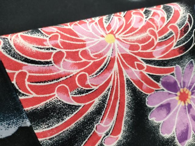 平和屋着物∴夏物 浴衣 乱菊 黒地 綿 逸品 DABD2636cd
