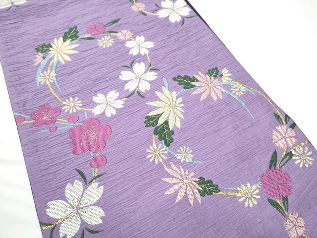 平和屋着物●六通柄袋帯 唐織 ふくれ織 花丸文 ATELIER SAB 金糸 正絹 逸品 CABE0232hy