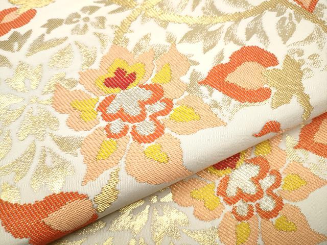 平和屋着物●西陣 川島織物 九寸開き名古屋帯 更紗花文 金糸 正絹 逸品 CABE0261hy