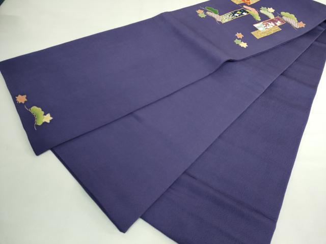 平和屋本店●極上 人形作家・ホリヒロシ 太鼓柄 京袋帯 駒刺繍 短冊花文 鉄紺色地 金彩 共箱付き 逸品 DZAB5594kh6