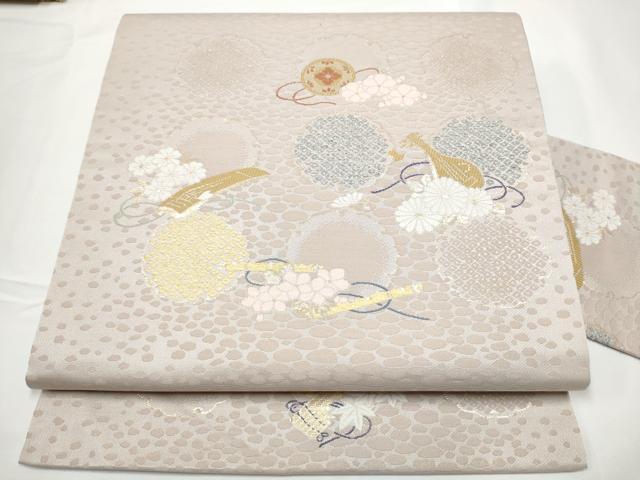 平和屋着物●九寸名古屋帯 唐織 雪輪楽器舞花文 金糸 正絹 逸品 CABE0307hy