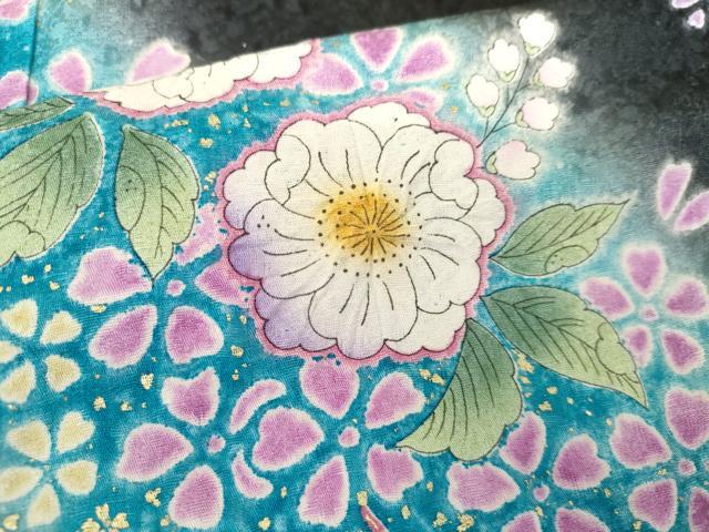 平和屋着物●豪華振袖 辻が花 暈し染め 黒地 金彩 鈴乃屋扱い 正絹 逸品 AABG7894cs
