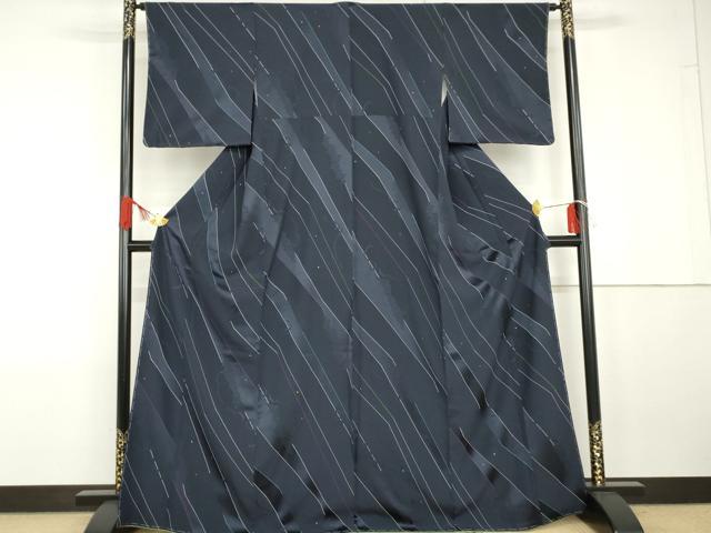 平和屋着物●上質な小紋 あられ斜縞 正絹 逸品 未使用 AABG7889cs