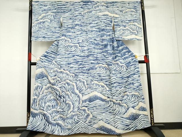 平和屋着物●訪問着 総絞り 立波文 暈し染め 正絹 逸品 AABG7893cs