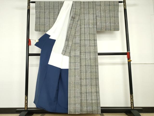 平和屋着物●伝統工芸士 七代目 吉澤与市 ぜんまい紬 縞 証紙付き 正絹 逸品 AABG7888cs