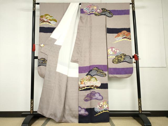 平和屋着物●豪華振袖 友禅 絞り 花鳥松文 金彩 正絹 逸品 AABG7922cs