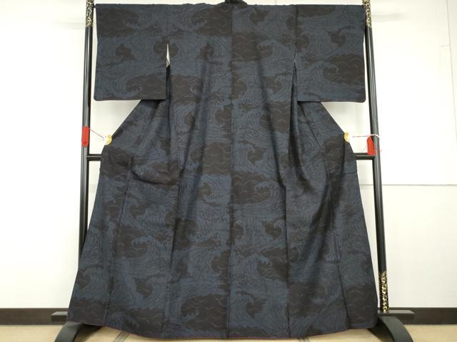 平和屋着物●本場結城紬 重要無形文化財 80亀甲 立波文 正絹 逸品 AABG7901cs