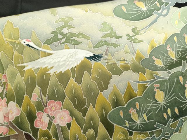 平和屋着物●本加賀友禅作家 高山武朗 黒留袖 飛鶴樹林梅松文 正絹 逸品 未使用 AABG7900cs