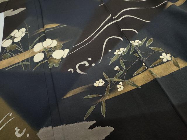 平和屋着物●訪問着 切嵌草花文 暈し染め 金彩 やまと金ラベル 正絹 逸品 AABG7907cs