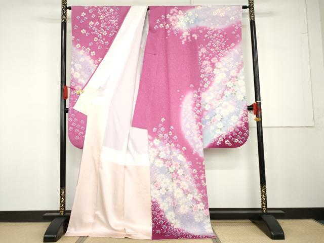 平和屋着物●豪華振袖 舞花文 暈し染め 銀糸 新通し地 ロング丈 正絹 逸品 AABG7923cs