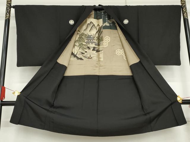 平和屋着物●男性 黒紋付・羽織セット 正絹 逸品 AABG7912cs