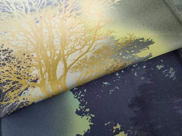 平和屋着物●日展作家 山本唯与志 レリーフ染 訪問着 樹林文 暈し染め 正絹 逸品 未使用 AABG7915cs