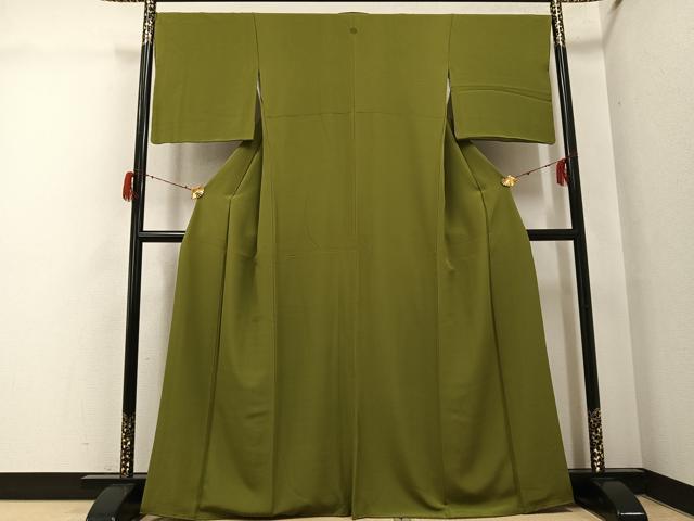 平和屋着物●上質な色無地 国防色 京都きもの友禅扱い 正絹 逸品 AABG8483ph