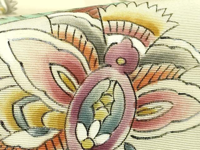平和屋着物●極上 塩瀬 九寸名古屋帯 作家物 手描き 更紗花鳥文 逸品 DZAB5582kh6