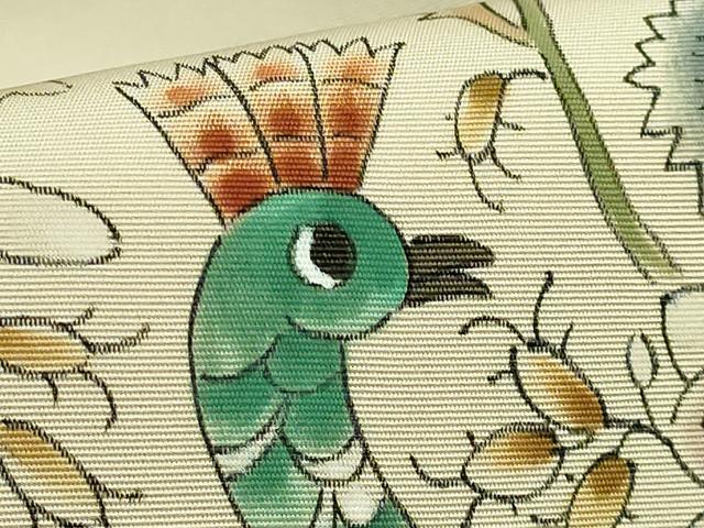 平和屋着物●極上 塩瀬 九寸名古屋帯 作家物 手描き 更紗花鳥文 逸品 DZAB5582kh6