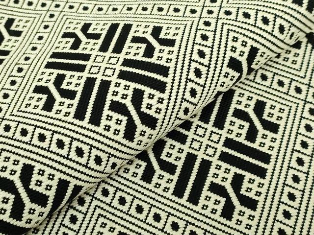 平和屋本店●極上 八寸名古屋帯 こぎん刺し 菱 黒地 逸品 DZAB5583kh6