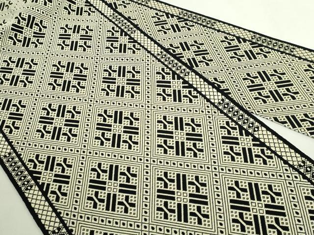 平和屋本店●極上 八寸名古屋帯 こぎん刺し 菱 黒地 逸品 DZAB5583kh6
