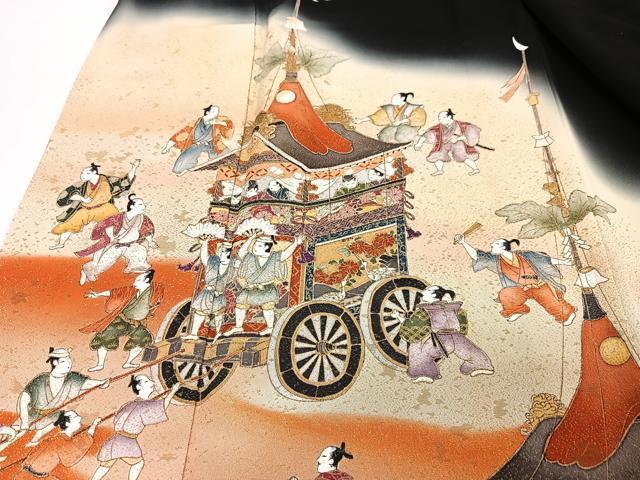 平和屋着物■豪華黒留袖 人物文 鉾 暈し染め 金糸 正絹 逸品 CABD6992xe