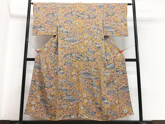 平和屋着物■上質な小紋 流水草花文 正絹 逸品 CABD7039xe