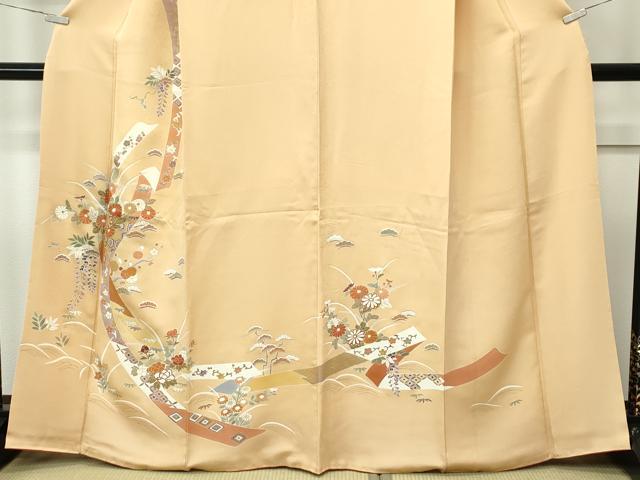 平和屋本店●極上 創業460年・千總 訪問着 松竹梅鬘帯吉祥文 金彩 アプリコット色地 高島屋扱い 逸品 CZAA5437s6