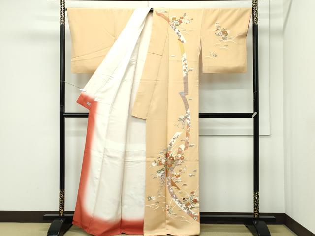 平和屋本店●極上 創業460年・千總 訪問着 松竹梅鬘帯吉祥文 金彩 アプリコット色地 高島屋扱い 逸品 CZAA5437s6