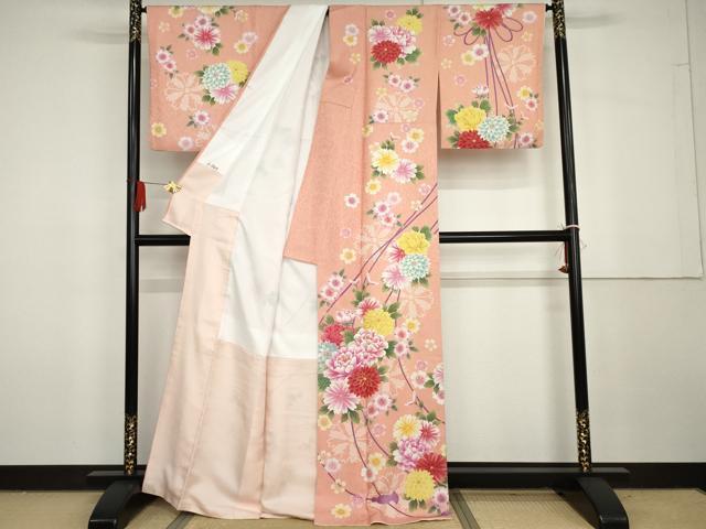 平和屋着物●訪問着 駒刺繍 草花文 金通し地 正絹 逸品 AABG7963cs