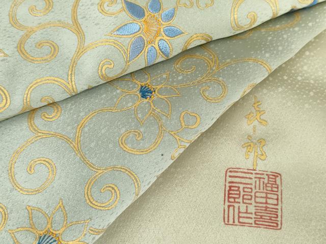 平和屋着物●人間国宝 福田喜三郎 訪問着 中国三大刺繍 相良刺繍 花唐草文 暈し染め 金彩 正絹 逸品 AABG7968cs