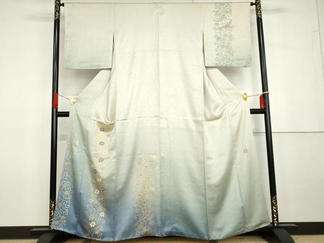 平和屋着物●人間国宝 福田喜三郎 訪問着 中国三大刺繍 相良刺繍 花唐草文 暈し染め 金彩 正絹 逸品 AABG7968cs