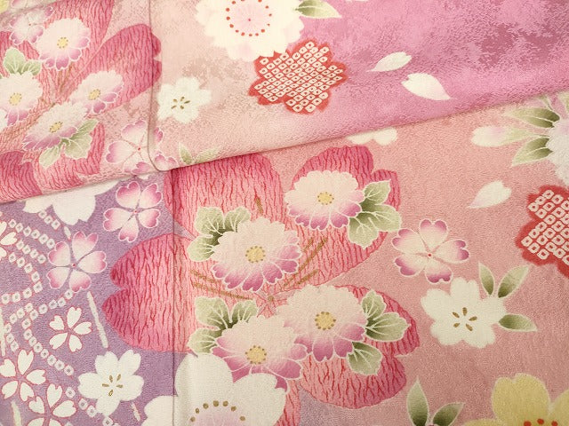 平和屋着物●豪華振袖 舞花文 暈し染め 金彩 正絹 逸品 AABG7938cs
