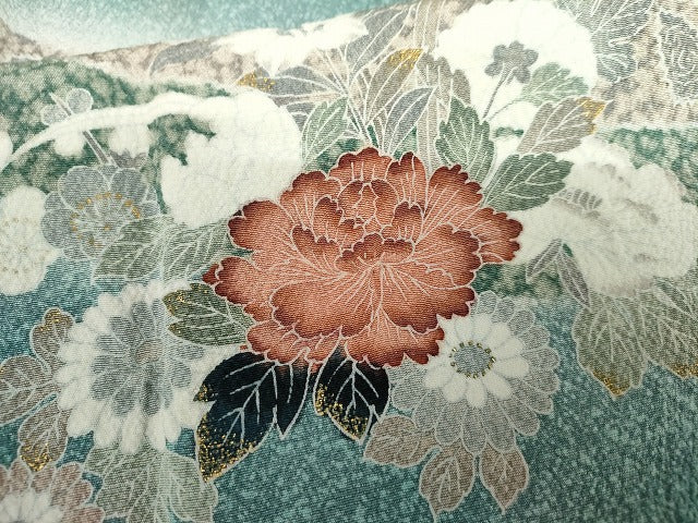 平和屋着物●訪問着 流水枝花文 暈し染め 金彩 正絹 逸品 AABG7929cs