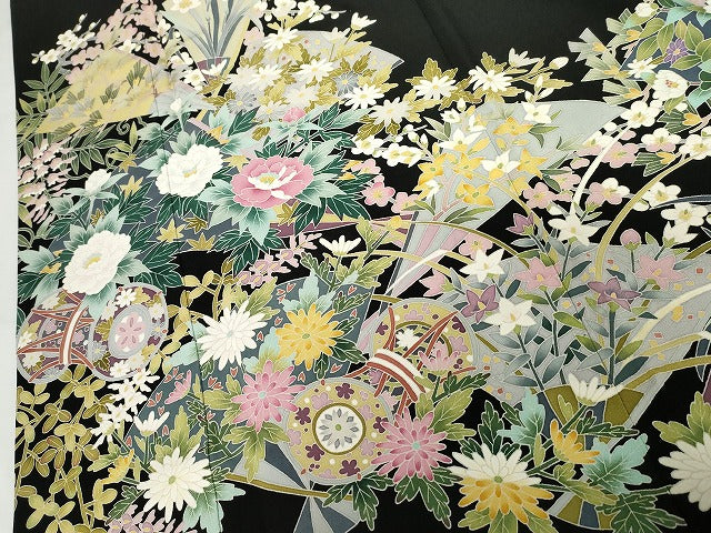 平和屋着物●本場加賀友禅作家 森田耕三 黒留袖 花鼓文 正絹 逸品 AABG7940cs