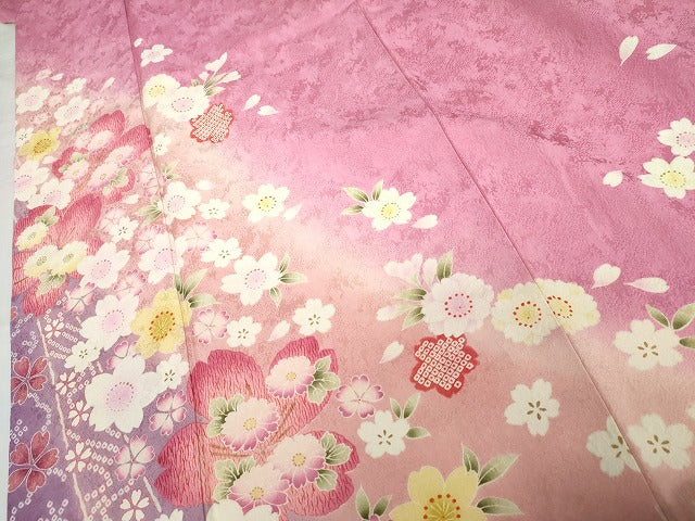 平和屋着物●豪華振袖 舞花文 暈し染め 金彩 正絹 逸品 AABG7938cs