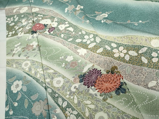 平和屋着物●訪問着 流水枝花文 暈し染め 金彩 正絹 逸品 AABG7929cs