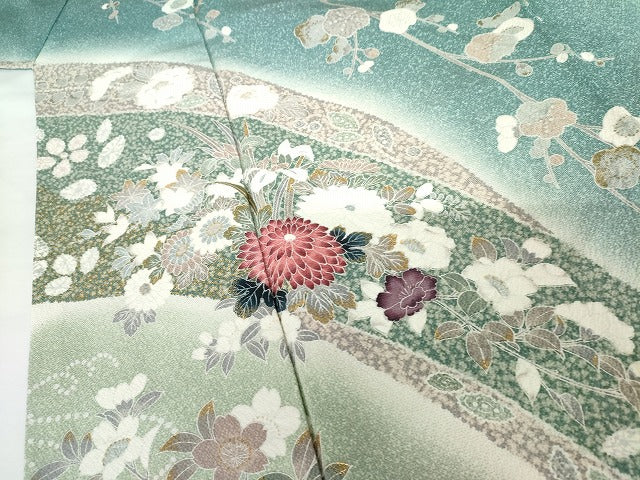 平和屋着物●訪問着 流水枝花文 暈し染め 金彩 正絹 逸品 AABG7929cs